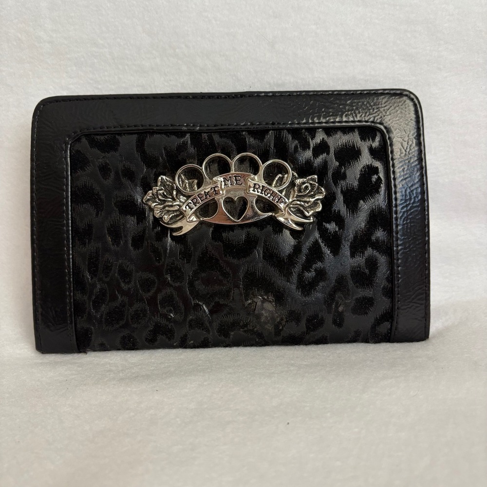 Rock Rebel Black Leopard Faux Fur Treat Me Right Knuckle Duster Wallet Gothic